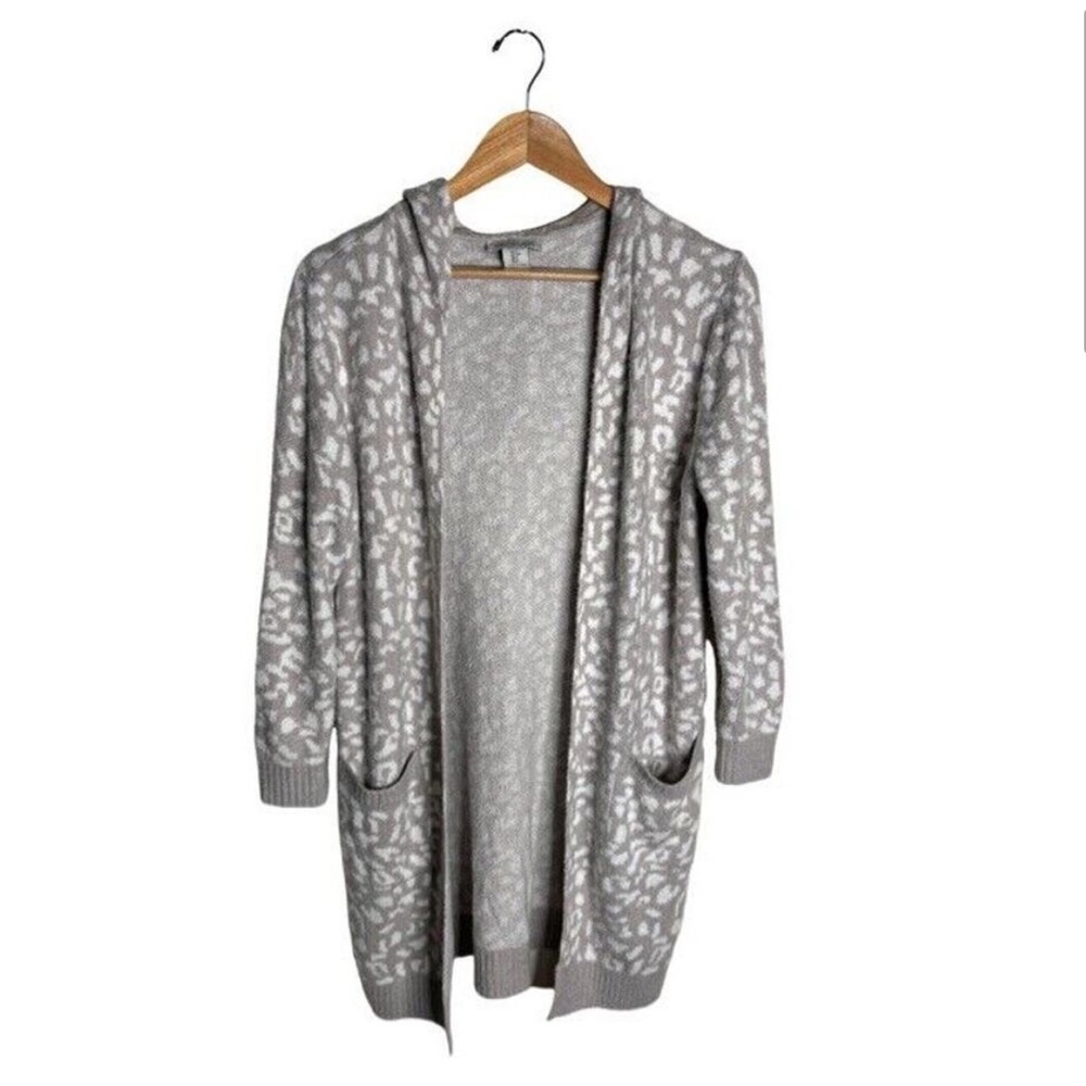 Rachel Zoe Cardigan Leopard Size Medium Hooded Gray White Pockets